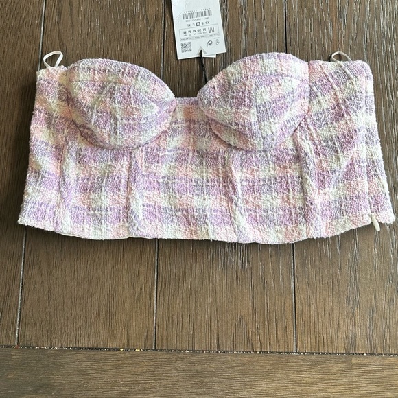 Zara Tops - Zara Corset Half Textured Pink Purple Size M Top Crop top Bustier Tweed Plaid